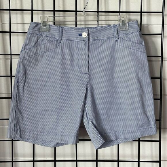 Talbots Pants - Talbots Stripe Seersucker Chino Shorts Womens 4 Blue Coastal Preppy